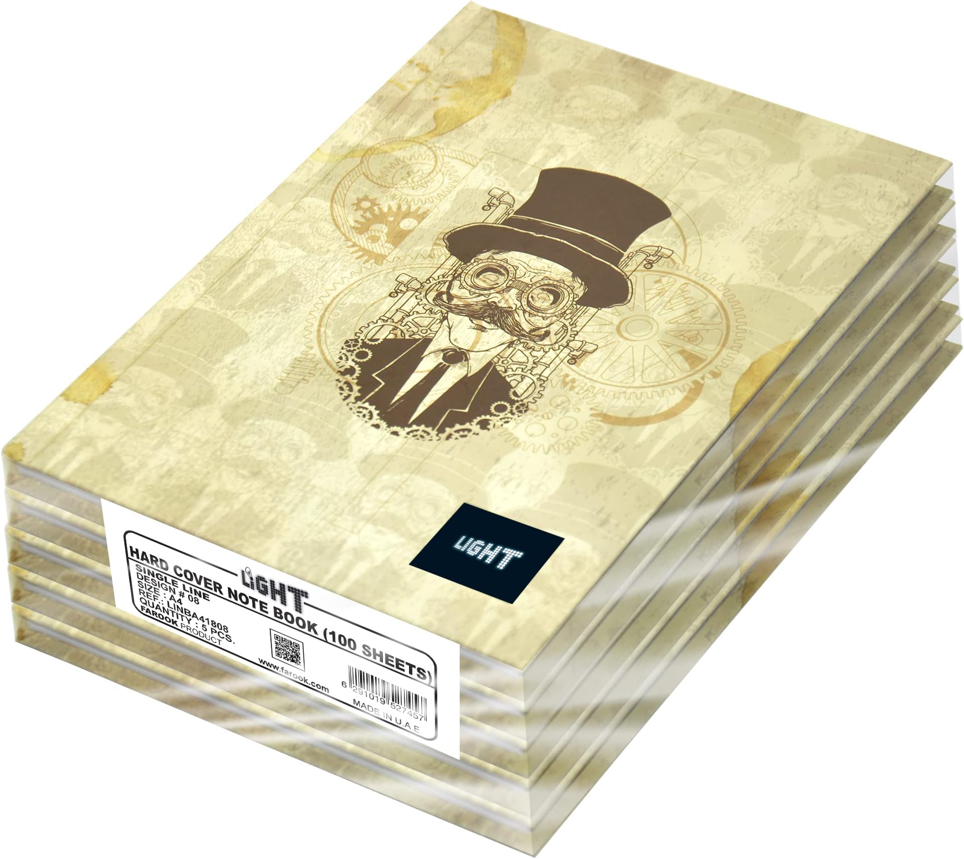 FIS LINBA41808 Single Line 100 Sheets Hard Cover Notebook 5-Pieces, A4 Size
