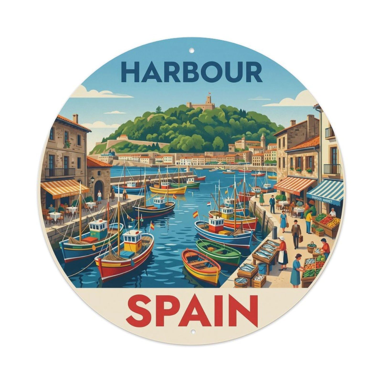 San Sebastian Harbour Spain Landmark Travel Metal Tin Sign