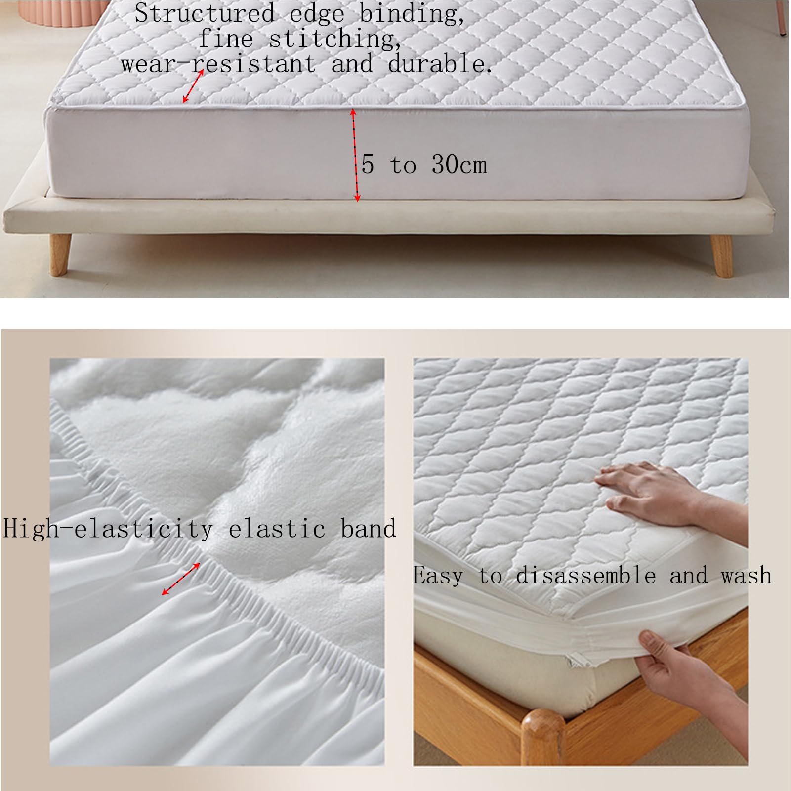 Protector Colchon Impermeable,Acolchado Cubre Colchon Transpirable Lavable