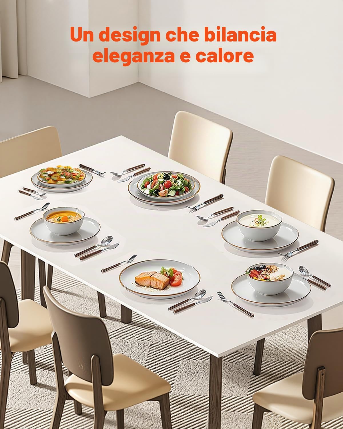 VEVOR Set di Stoviglie, 18 Pezzi Servizio per 6 Persone, Piatti Ciotole Rotondi, Stoviglie in Ceramica Antigraffio, Piatti per Lavastoviglie Microonde, per Insalata Zuppa Pasta, Bianco