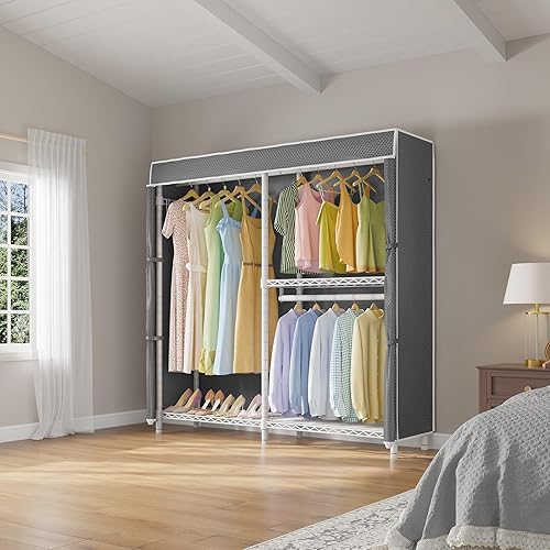 Miniatura 2 de VIPEK V4C - Perchero de ropa ajustable de servicio pesado, perchero de armario de metal blanco con cubierta gris, 57.9 pulgadas de largo x 17.3