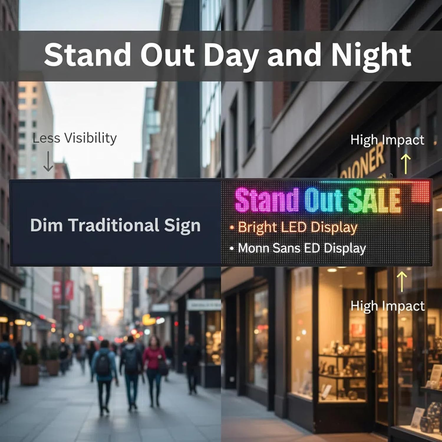 P10 Scrolling Led Sign 77"X14" Programmable Display Digital Sign Outdoor Message Board For Business Custom Banner Word Light Advertising Wifi Control High Brightness Neon - Image 4