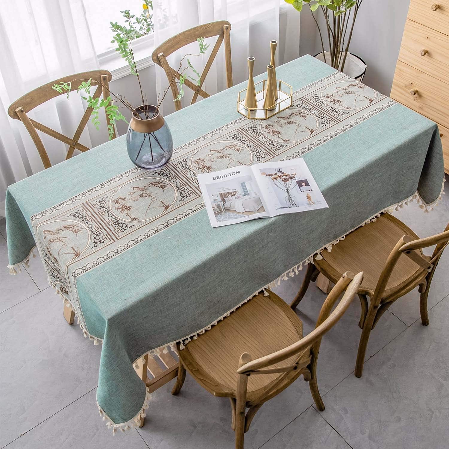 Nappe rectangulaire verte pour repas en intérieur et extérieur de cuisine