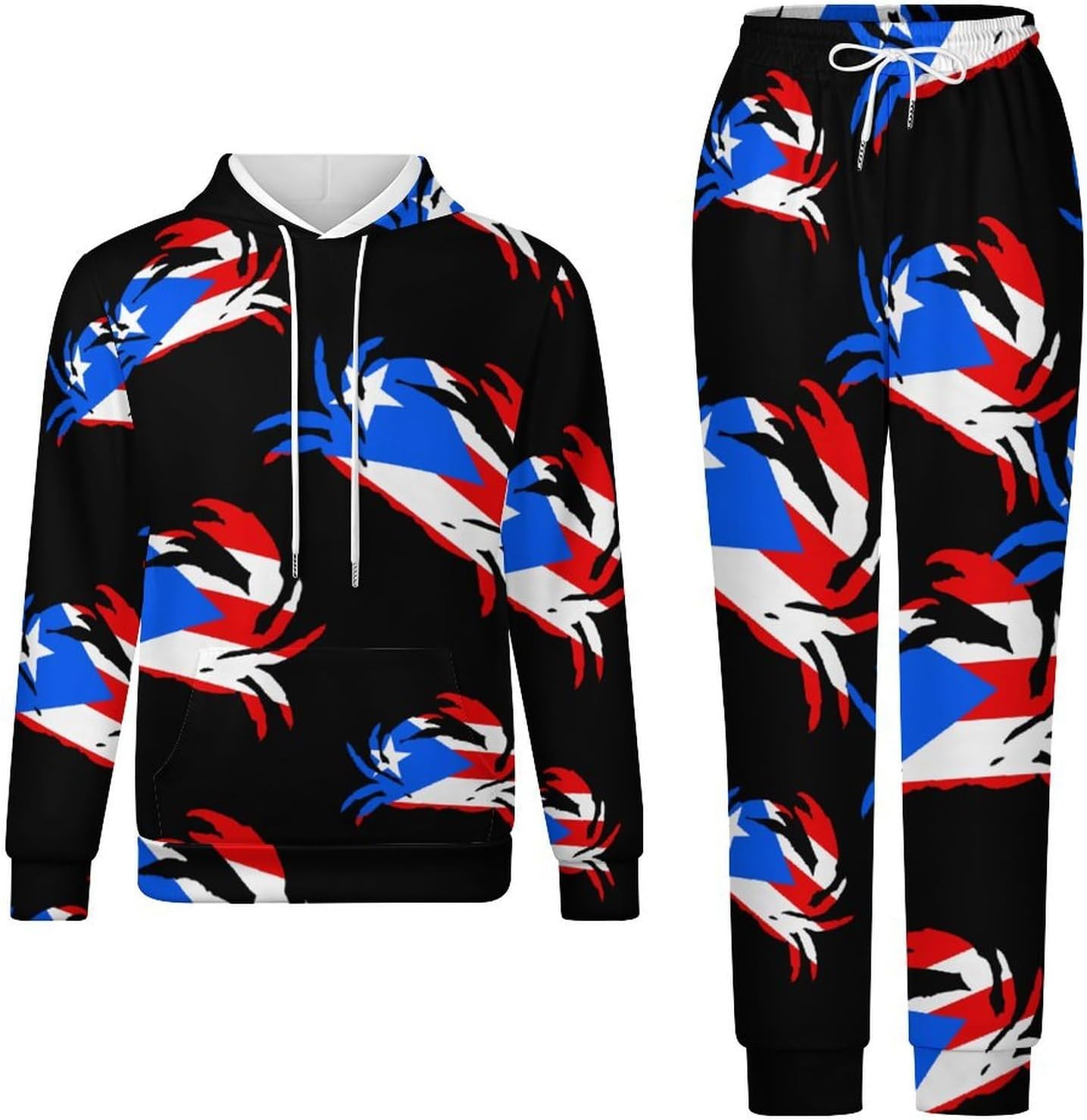 P.R. Crab Puerto.Rico Flag Sweatshirts for Men Two Piece Casual Hoodie Tracksuit Jogger Pants