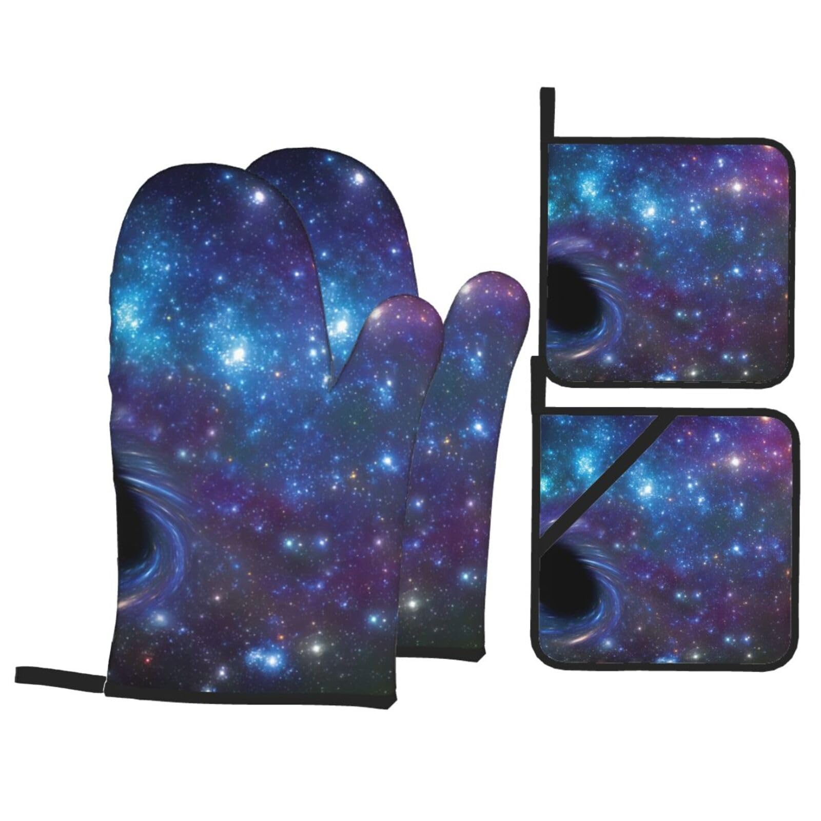 Galaxy Print 4-Piece Oven Microwaving Set Waterproof Kitchen Gloves for Baking Grilling Cooking