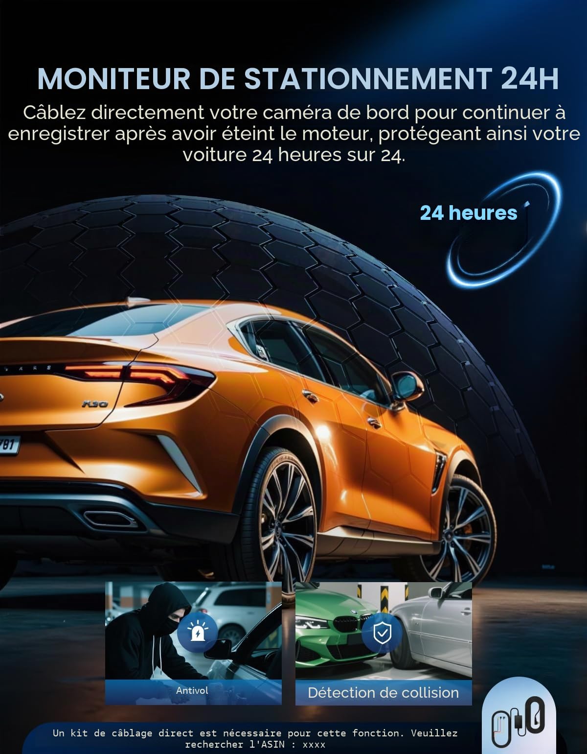 TECXERLLON Caméra embarquée avant et arrière, double caméra de tableau de bord 4K, caméra de tableau de bord pour voiture avec vision nocturne étoilée, grand angle 160° avant et arrière 150°, GPS, WDR