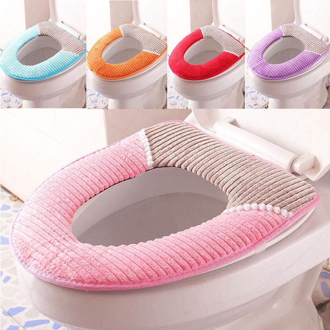 Acrylic Fiber Toilet Seat Cover Pads - Washable Cushion for Western Toilet, Soft & Comfy Flannel Lid Mat Pad, Bathroom Warmer, Multi