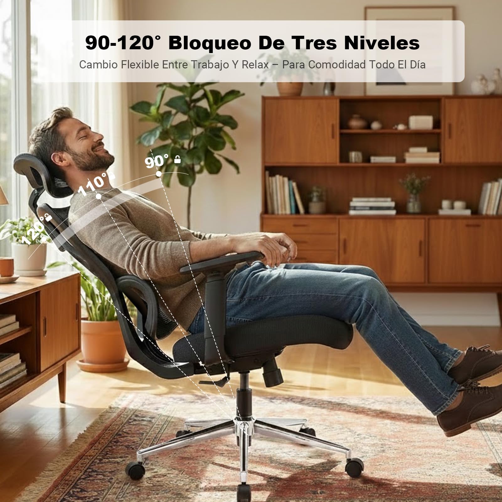 MELOKEA Silla de Oficina ergonómica 150kg con Soporte Lumbar Ajustable | Silla de escritorio para teletrabajo con asiento de muelles, reposabrazos 3D y EN1335