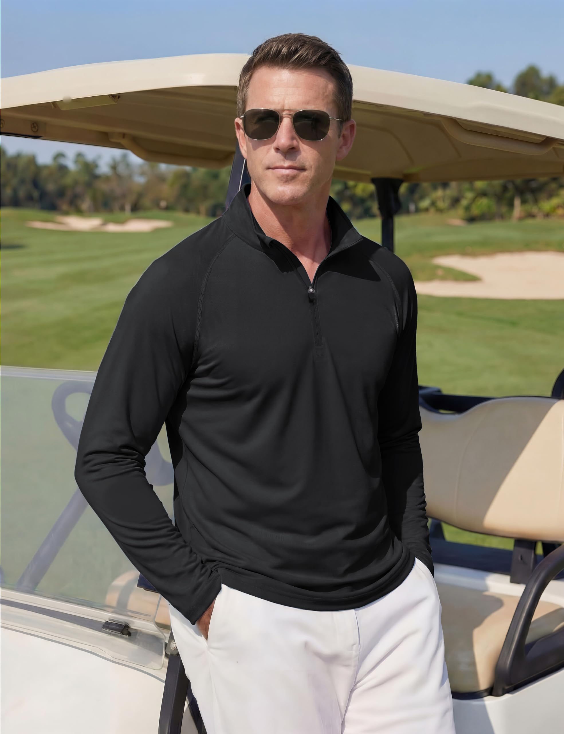 Boladeci Boladeci Men's Long Sleeve Sun Shirt UPF 50+ UV Protection Quarter Zip Quick Dry Beach Fishing Golf Rash Guard Swim Shirts in use