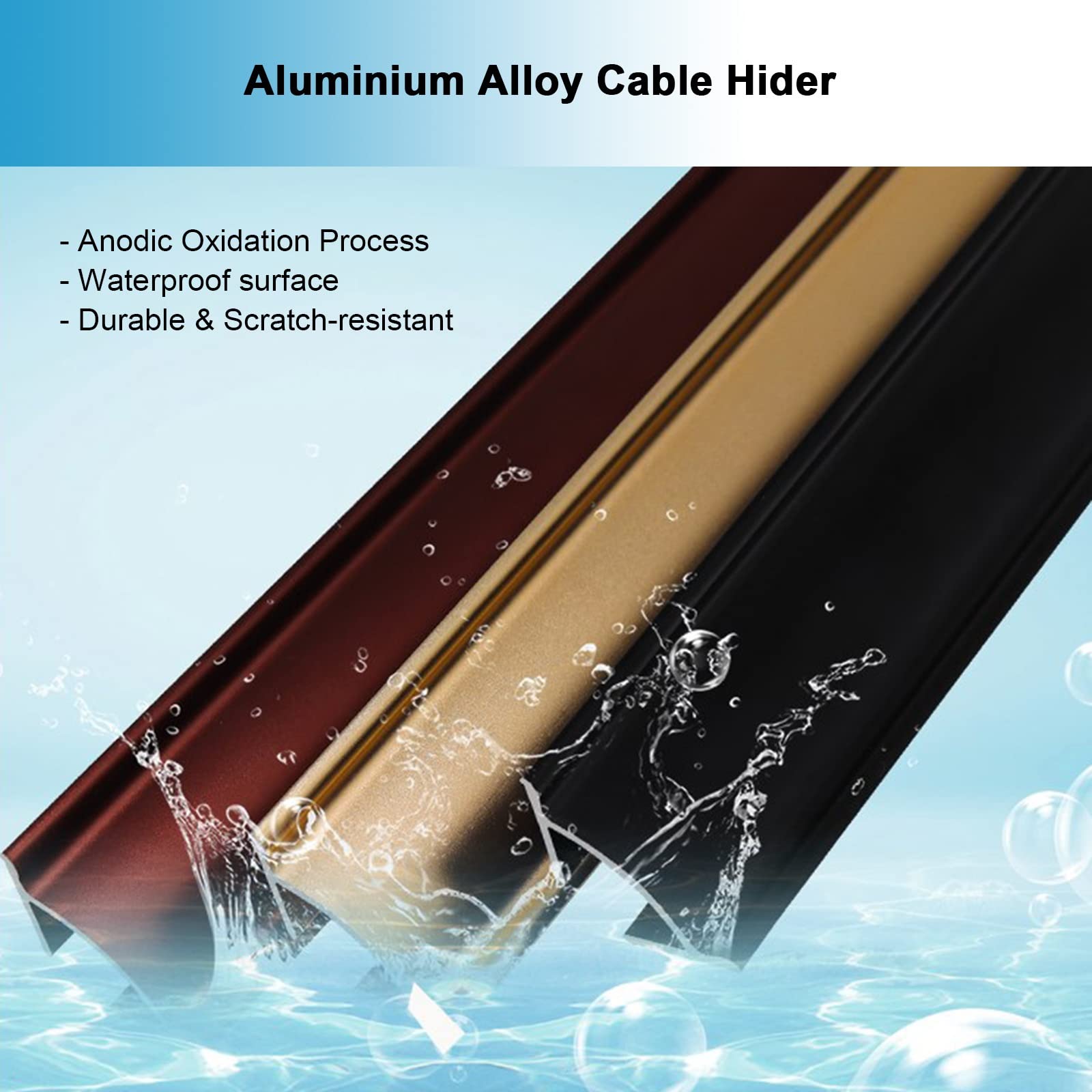 Canalina Cavi Copricavi da Pavimento Autoadesivo Canalina Gestione dei Cavi, Oro Bianco Nero Argento Rosso, Impermeabile Alluminio Canale Passacavi per L'angolo del Pavimento della Parete, 2 3 4 Cm (
