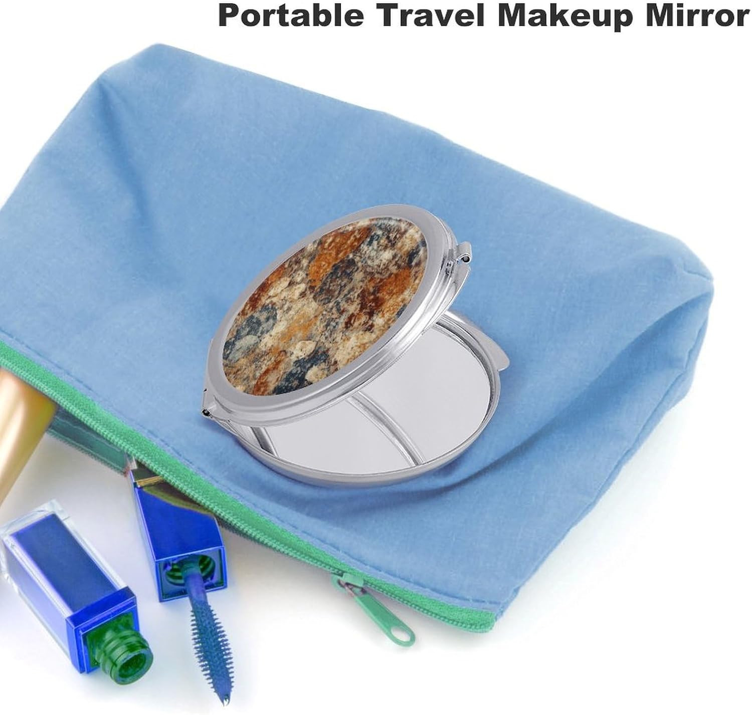 Abstract Granite Portable Makeup Mirror, Sided Travel Hand Mirror Mini Folding Mirror for Precise Makeup Women Daily Use