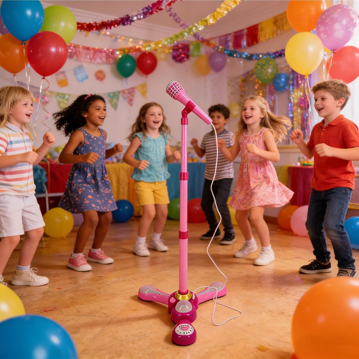 Standing Microphone for Kids – ABS | Kids Microphone with Stand Colorful Lights Karaoke Machine Micro-Phone Play Set Singing Toys | for Children Boys Home Travel
