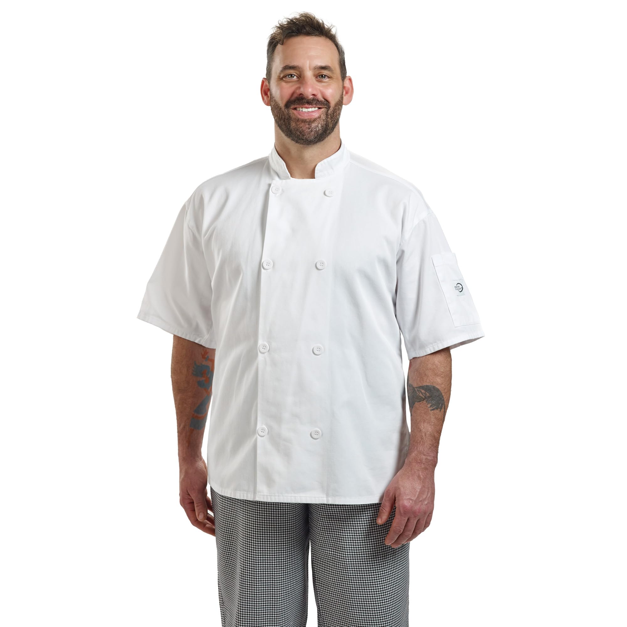 Mercer Culinary Millennia Air Herren-Kochjacke, kurzärmelig, mit Netzrücken, Größe L, Schwarz
