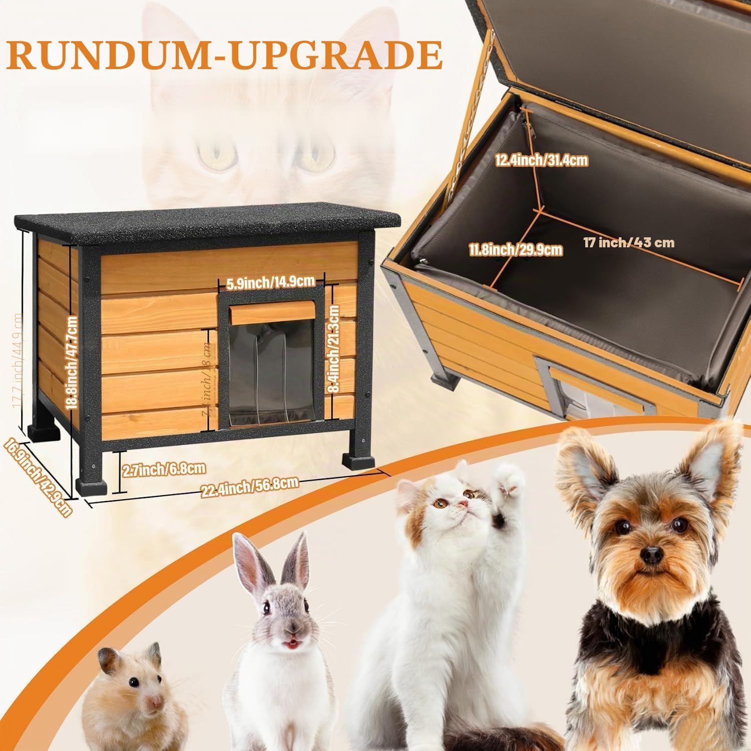 X-Zone Katzenhaus aus Holz, isoliertes Futter für Winter, wildkatzenfreundlicher Unterschlupf, wasserdichter Rahmen (braun)