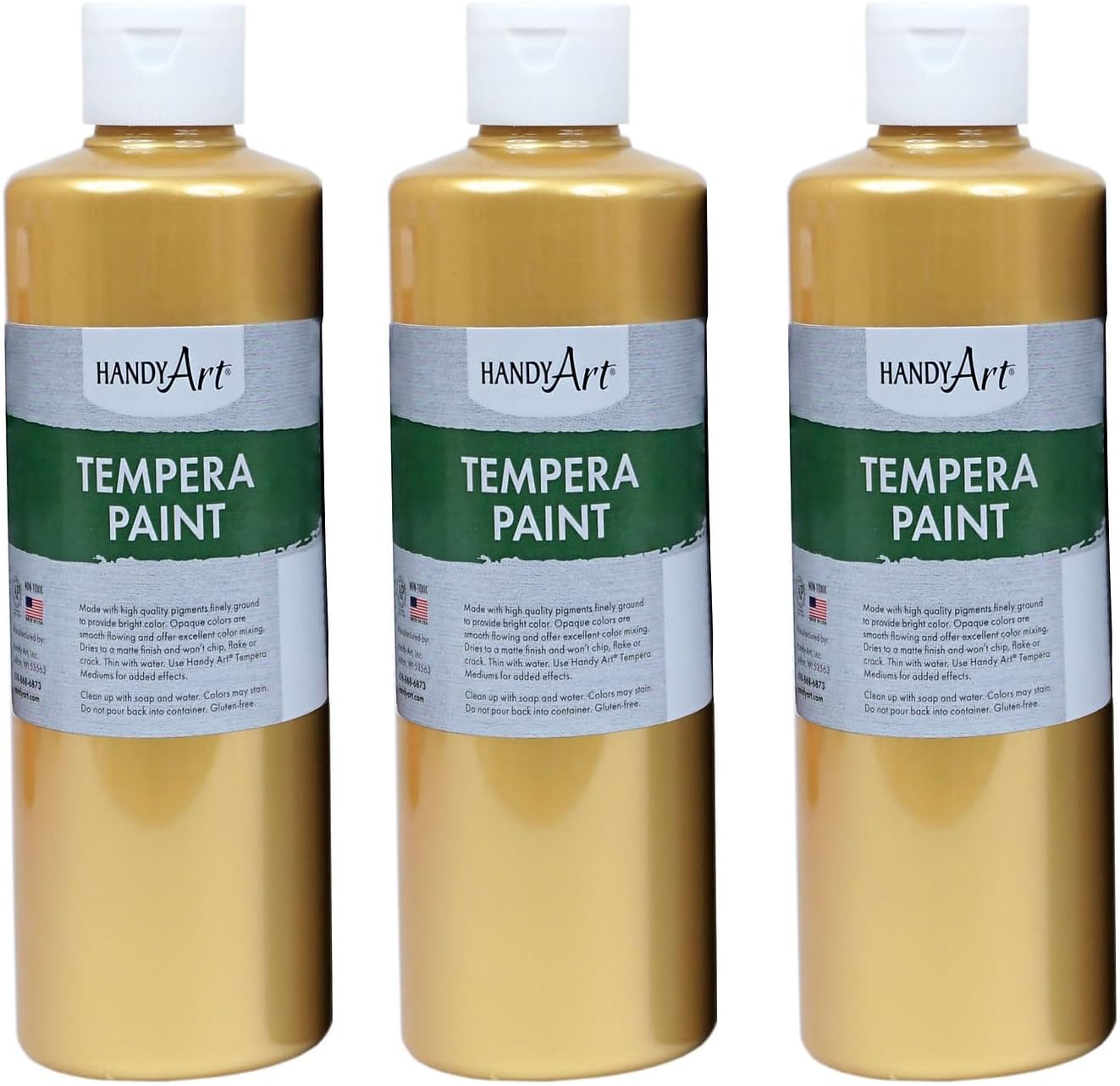 Handy Art Metallic Tempera Paint, Gold, 16 oz. Bottle, Pack of 3 (RPC231162-3)