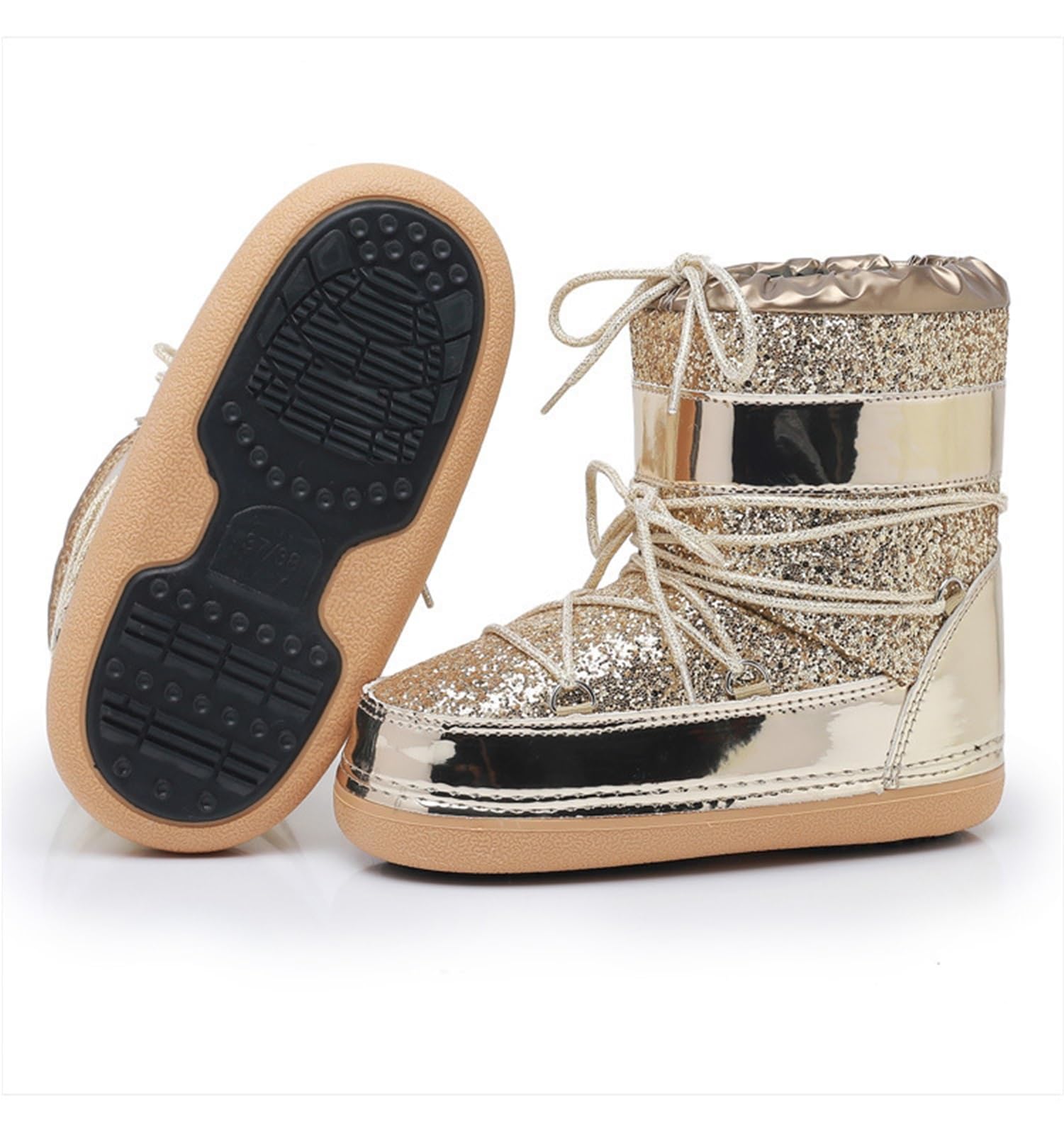 Damen Moon Boots Winter Wasserdichte Rutschfeste Schneestiefel Mit Abnehmbarer Innensole Glitzer Obermaterial Plateau Sohle