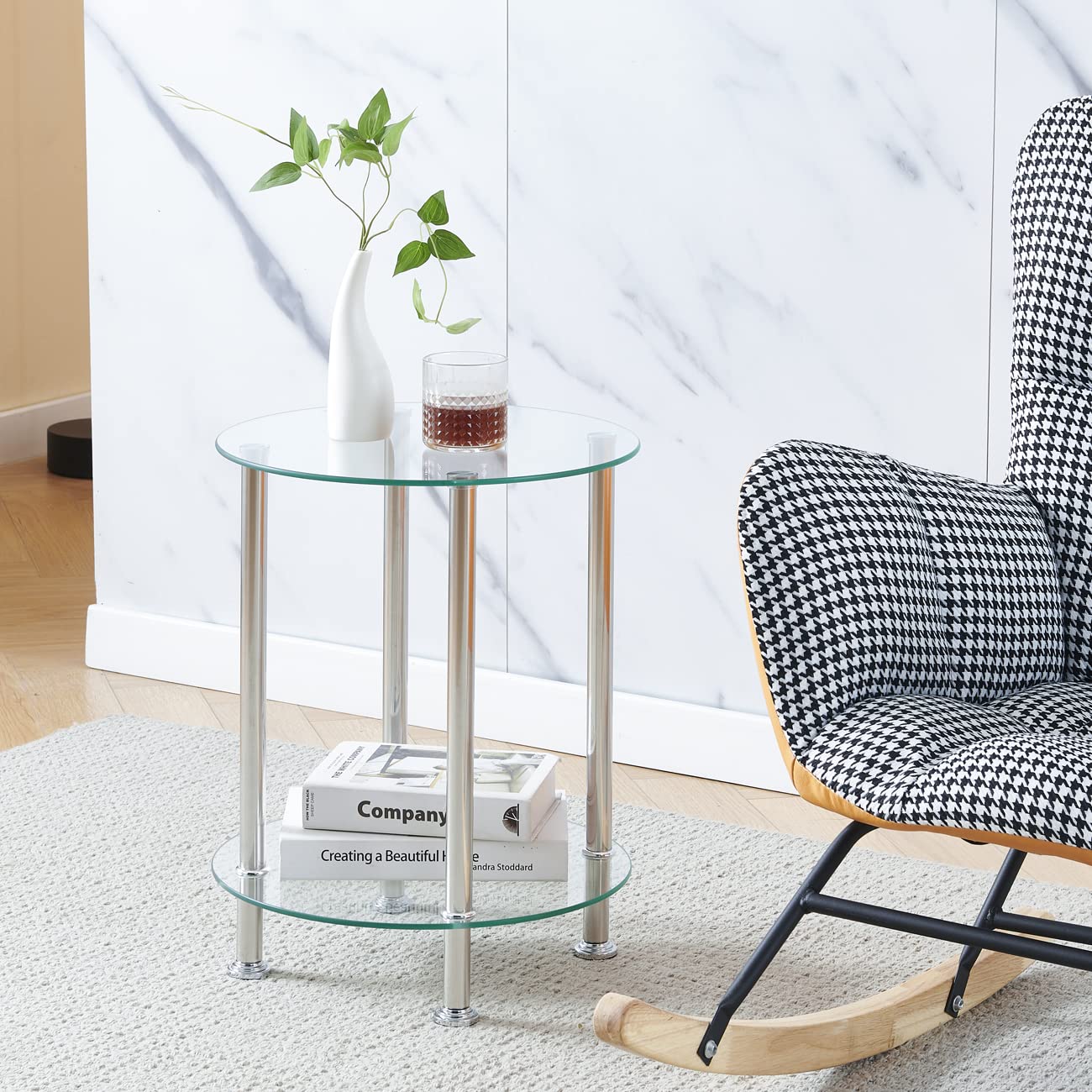 Pantanal Glass Round Sofa Table Side Table with Storage Shelf, Living Room 2 Tiers Small Coffee End Table for Corner Bedroom Little Nightstand Beside Table Home Office Reception (Clear, Round) — image 1