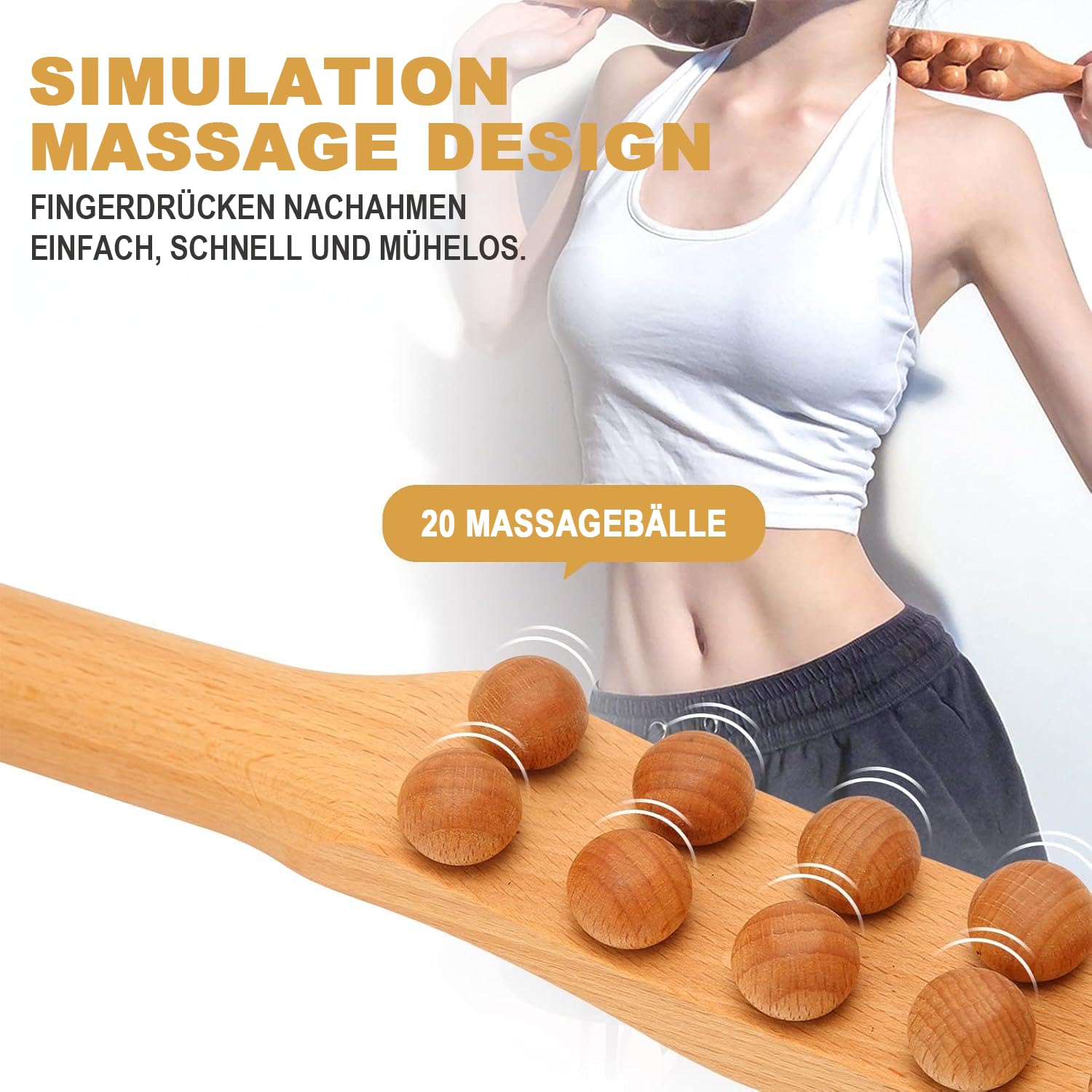 Masajeador Gua Sha de madera, masajeador de drenaje linfático, 20 cuentas, herramientas de masaje de terapia de madera para dolor de cuello y espalda, moldear el vientre y las piernas