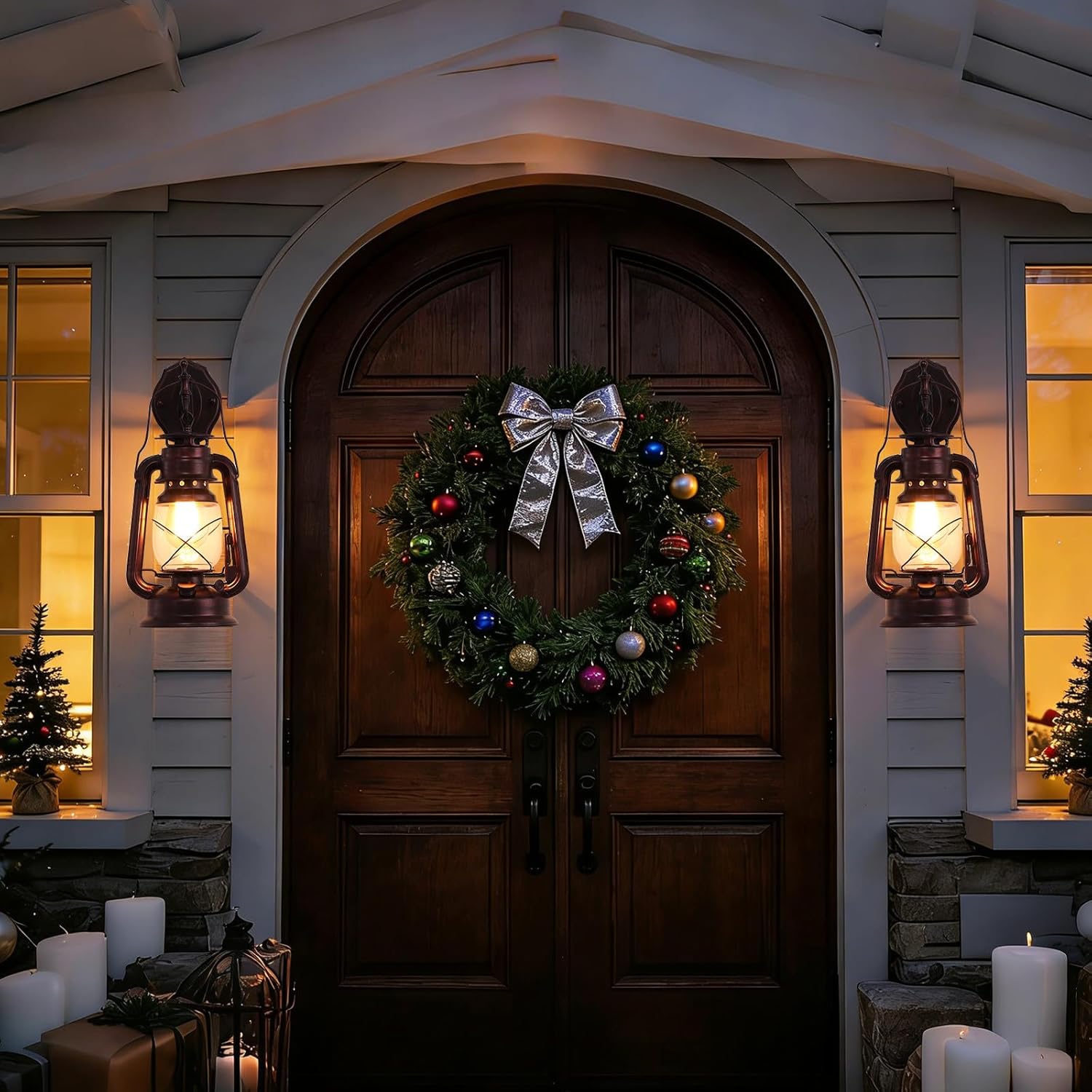 Rustic Wall Sconce Lantern Light, Vintage Wall Light Fixture with E26 Base,with Glass Shade, Waterproof Wall Mounted Lighting Fixture with Frosted Shade for Porch Garage Room W7 x H15