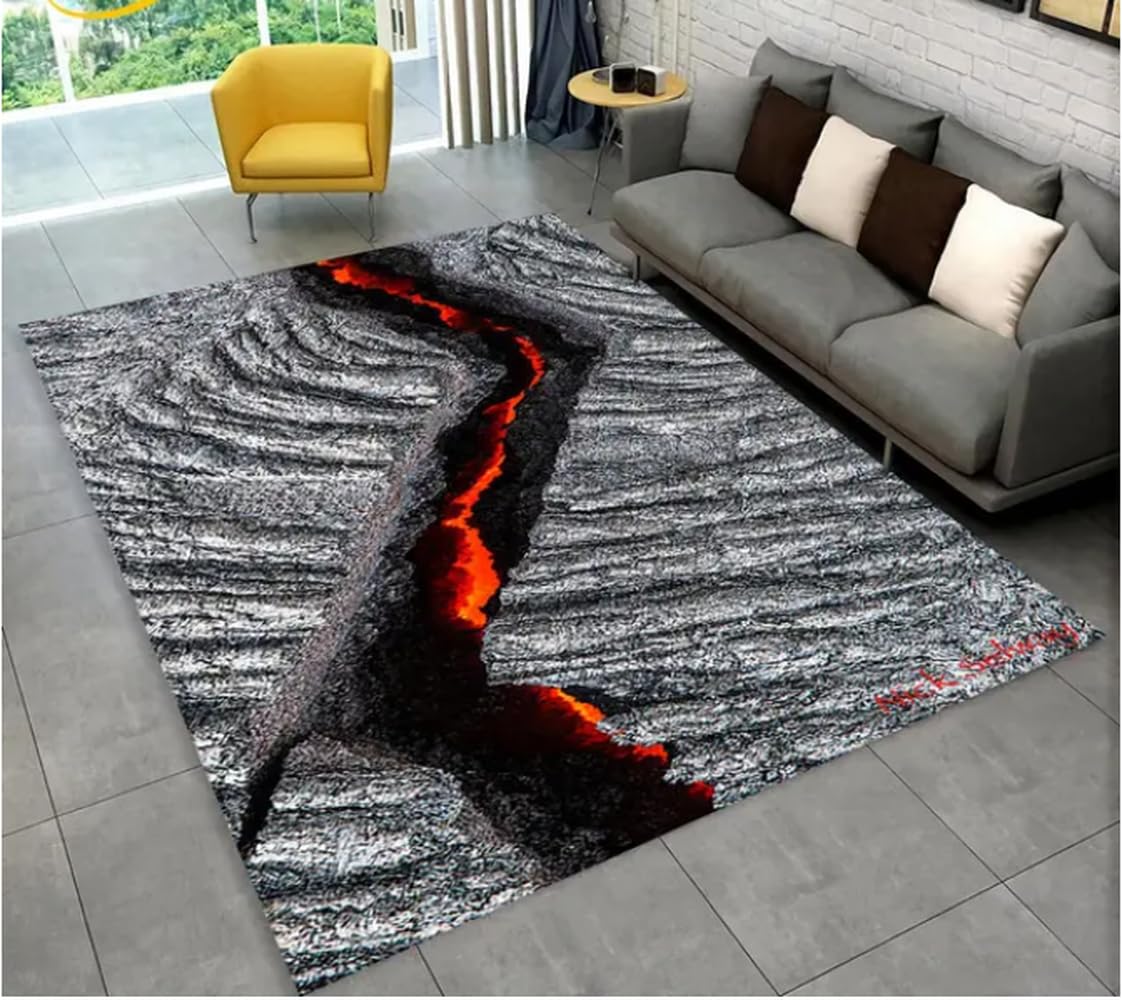 Teppich Vulkan Lava Magma Bereich Teppich Teppich Teppich Für Wohnzimmer Schlafzimmer Schlafzimmer Sofa Fußmatte Dekoration Rutschfeste Bodenmatte 140X200Cm