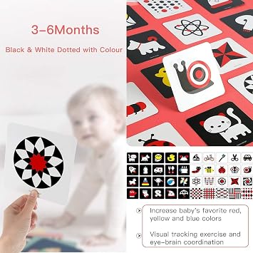 beiens Newborn Essentials Sensory Toys Cards, 160 Page Black White Visual Stimulation Learning Activity Cards for Babies Ages 0-3-6-12-36 Months, 5.5'' x 5.5'' Baby Essentials for Newborn Toys Gifts