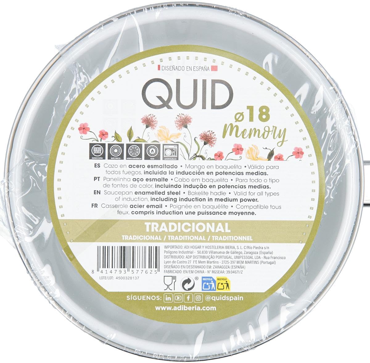 Quid Memory Saucepan Enamel Steel 18 cm – 200cl Carbonated Steel, Suitable for Ceramic Hob, Electric Non-Stick
