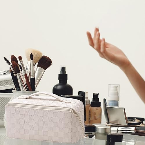 Miniatura 6 de Fgreeble Bolsa de cosméticos de viaje para mujer de gran capacidad maquillaje y bolsa de cosméticos para viajes, Leche albaricoque blanco, Ocio