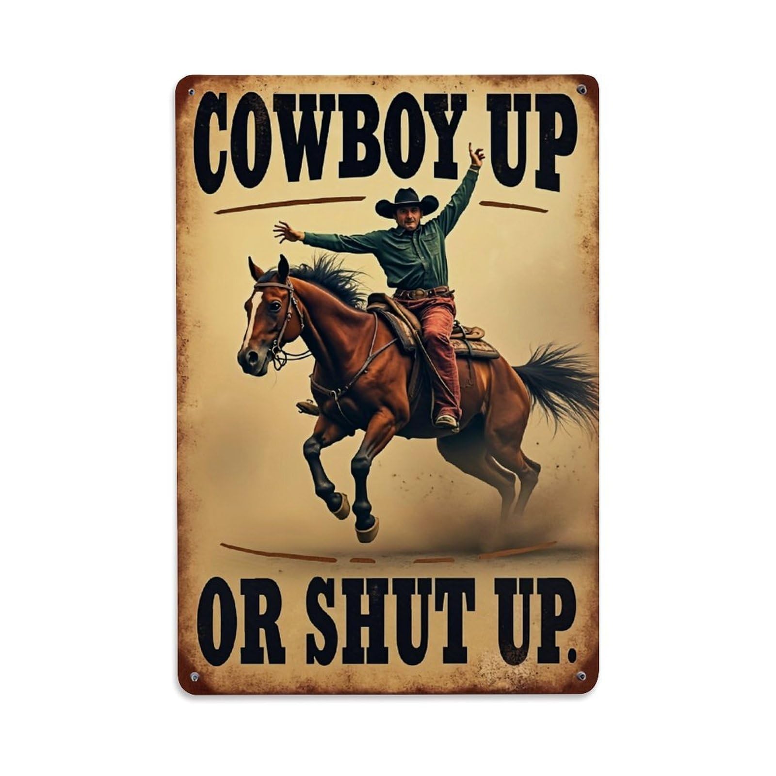 Jdfenggu Vintage Cowboy Up Or Shut Up Retro Metal Tin Sign, Decor Art Poster For Bar, Home, Man Cave, Kitchen, Laundry Room Gift 8X12inch