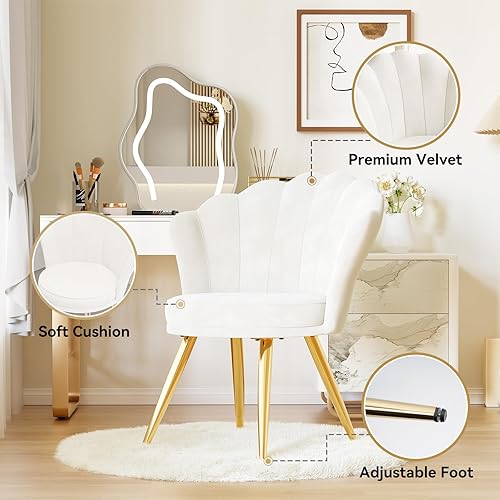 Miniatura 3 de Silla decorativa de terciopelo con patas de metal dorado, silla de tocador para sala de maquillaje, silla de invitados tapizada para sala de estar,