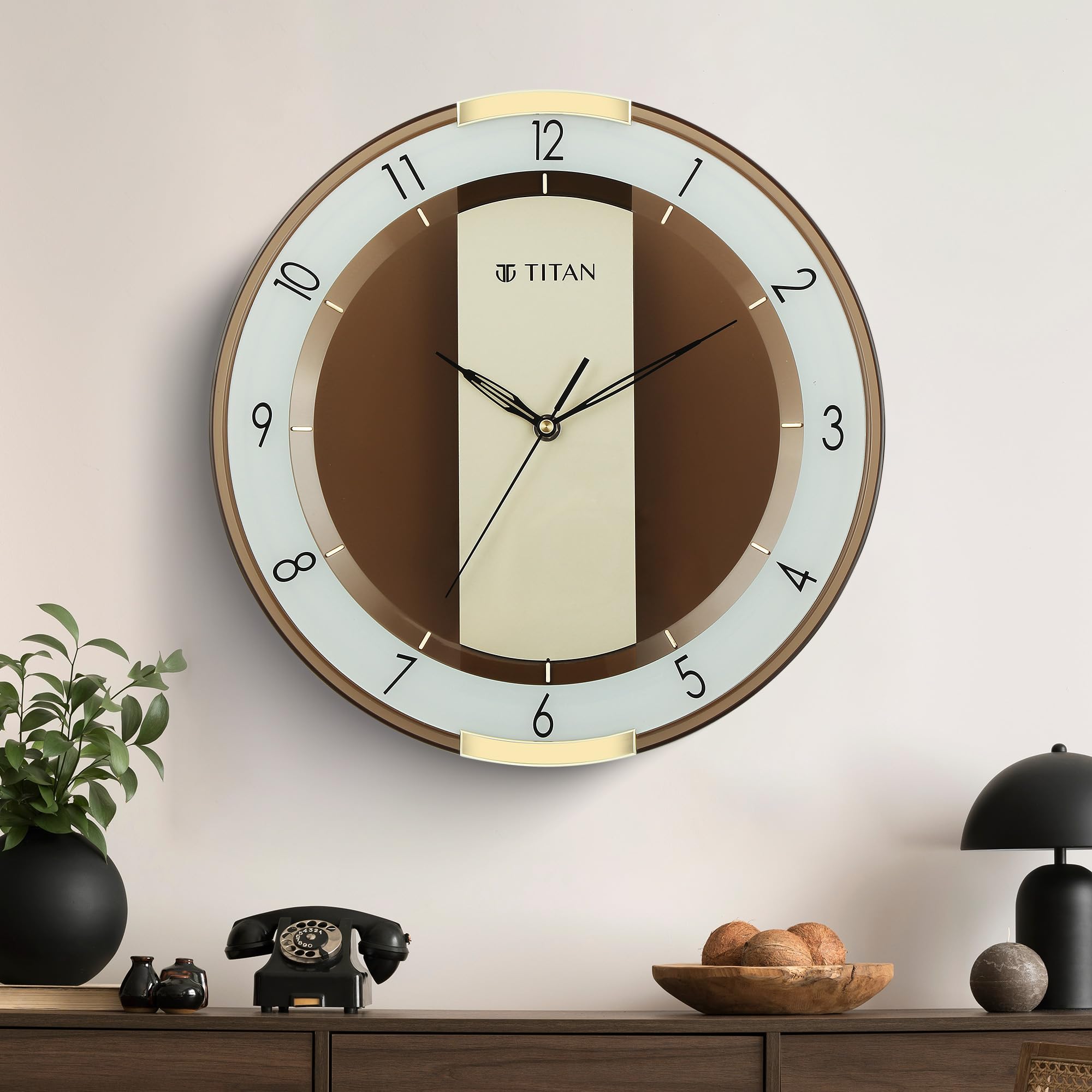 titan contemporary brown wall clock with a brown semi transparent dial - 33.8 * 33.8 (medium size) analog,plastic