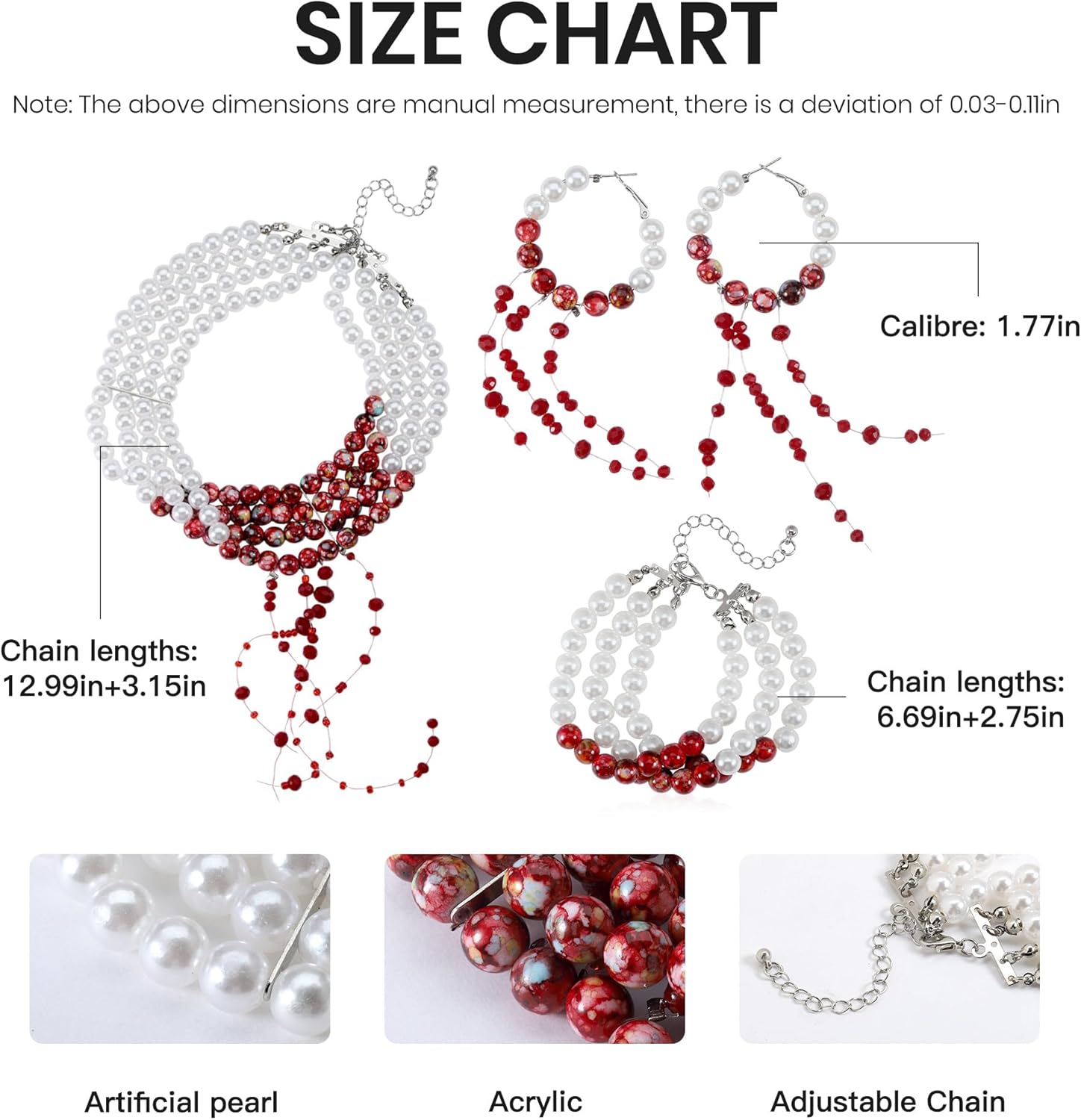 IDOKAWA Dripping Bloody Pearl Necklace for Women Halloween Vampire Gothic Choker Jewelry Set for Women (Necklace Bracelet Earring)