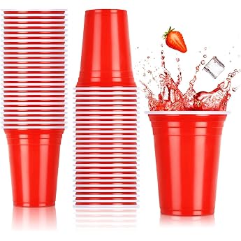 NUZEKY Pack of 150 Red Party Cups Set - Reusable Plastic Cups Drink Cups Red Cups - 12 oz 350 ml Red Plastic Cups for Party Camping Birthday Wedding