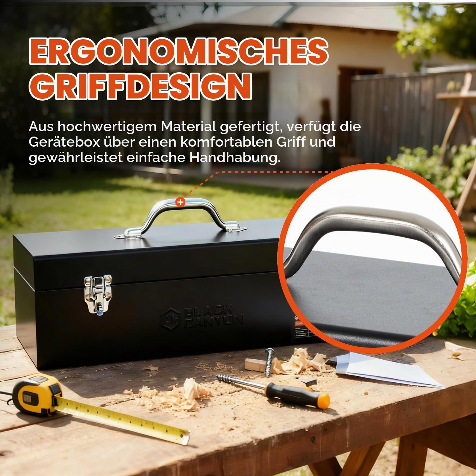 Industrieller Stahl Werkzeugkoffer leer, 51 cm | Robuster Carbon-Stahl Werkzeugkoffer mit verriegelbarem Verschluss & herausnehmbarer Ablage | Für Werkstatt, Baustelle, Lkw & Garage – schwarz