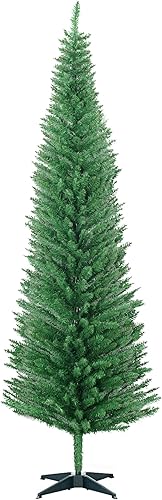 Vista 21 de HOMCOM Árbol de Navidad artificial de 7 pies, árbol de Navidad estrecho con 499 puntas de rama realistas y soporte de plástico, negro