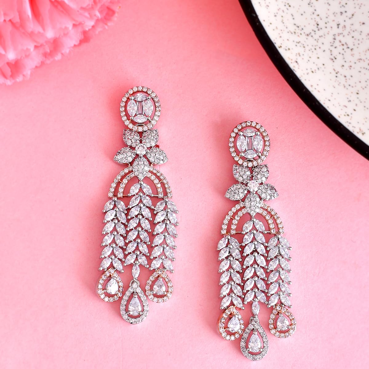 Sparkling Elegance CZ Two Tone Plated Dangler Earrings
