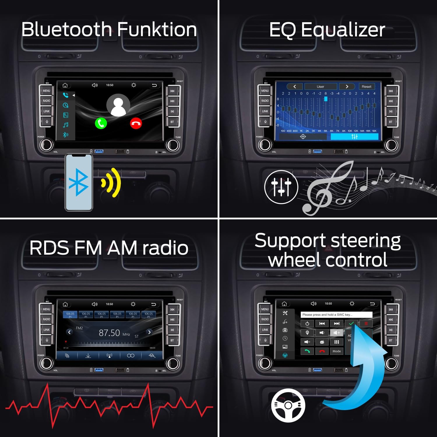 Linux Bluetooth Car Radio for Golf 5 6 VW Polo T5 Seat with Navigation WLAN FM/AM/DSP/Mirror Link, Apple Carplay, Android Car, Steering Wheel Ctrl, 2Din Dab Car Radio Touch Screen