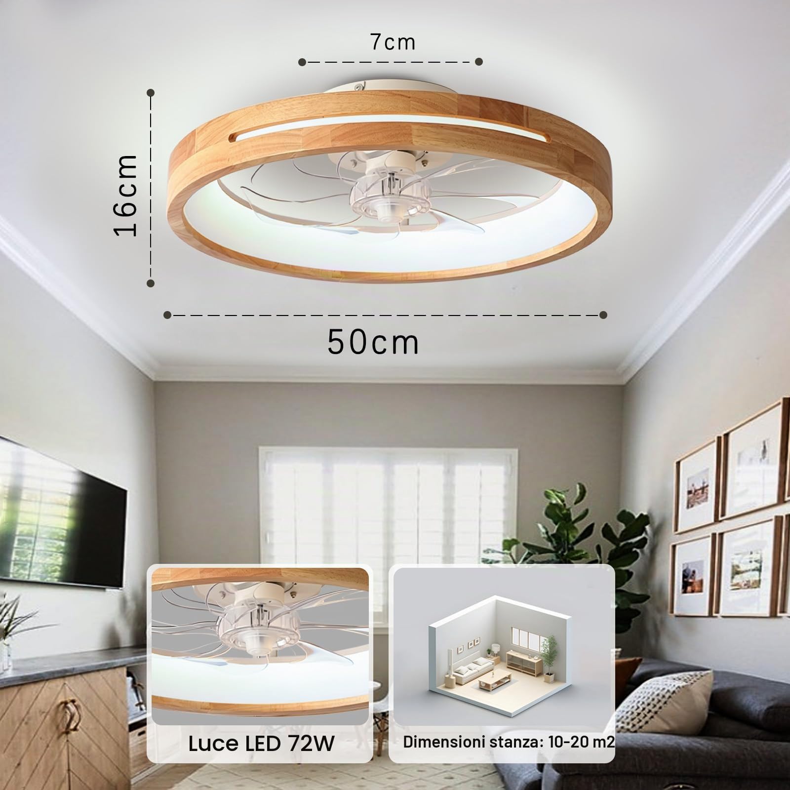 Ventilatore da Soffitto Legno con Luce Modern Camera da Letto 50cm | Lampadario con Ventola,Reversibile Motore DC,Plafoniera con Ventilatore da Soffitto,6 Velocità con Timer,LED Dimmerabile