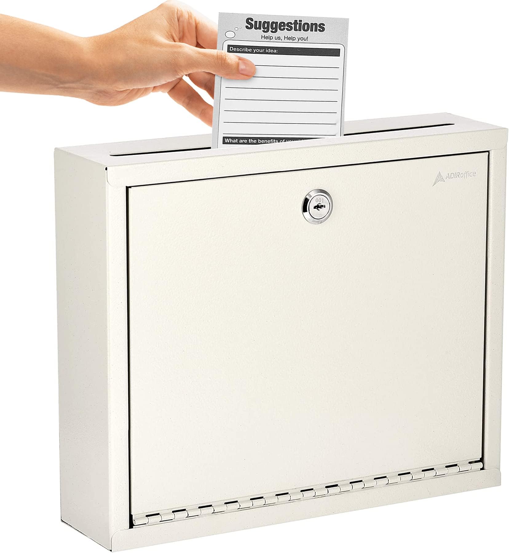 Adir Metal Suggestion Box with Lock and Slot, Wall Mount Deposit Box for Payments and Checks, Office Mail Box for Employees, Mailbox for House, Safe Drop Box with Keys - 3x10x12 Inch White