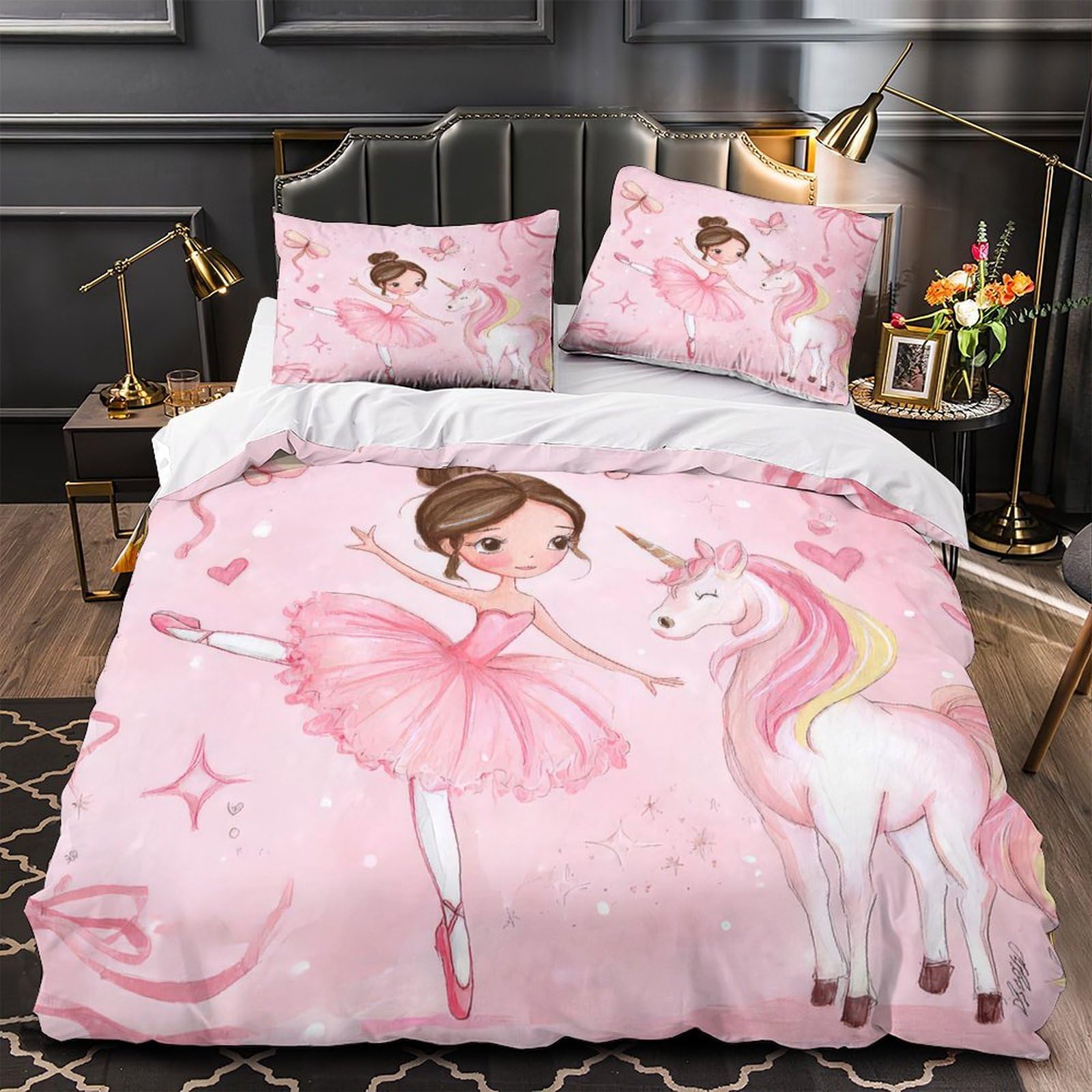 Parure de lit danseuse de ballet 135x200 cm housse couette microfibre hypoallergénique fille