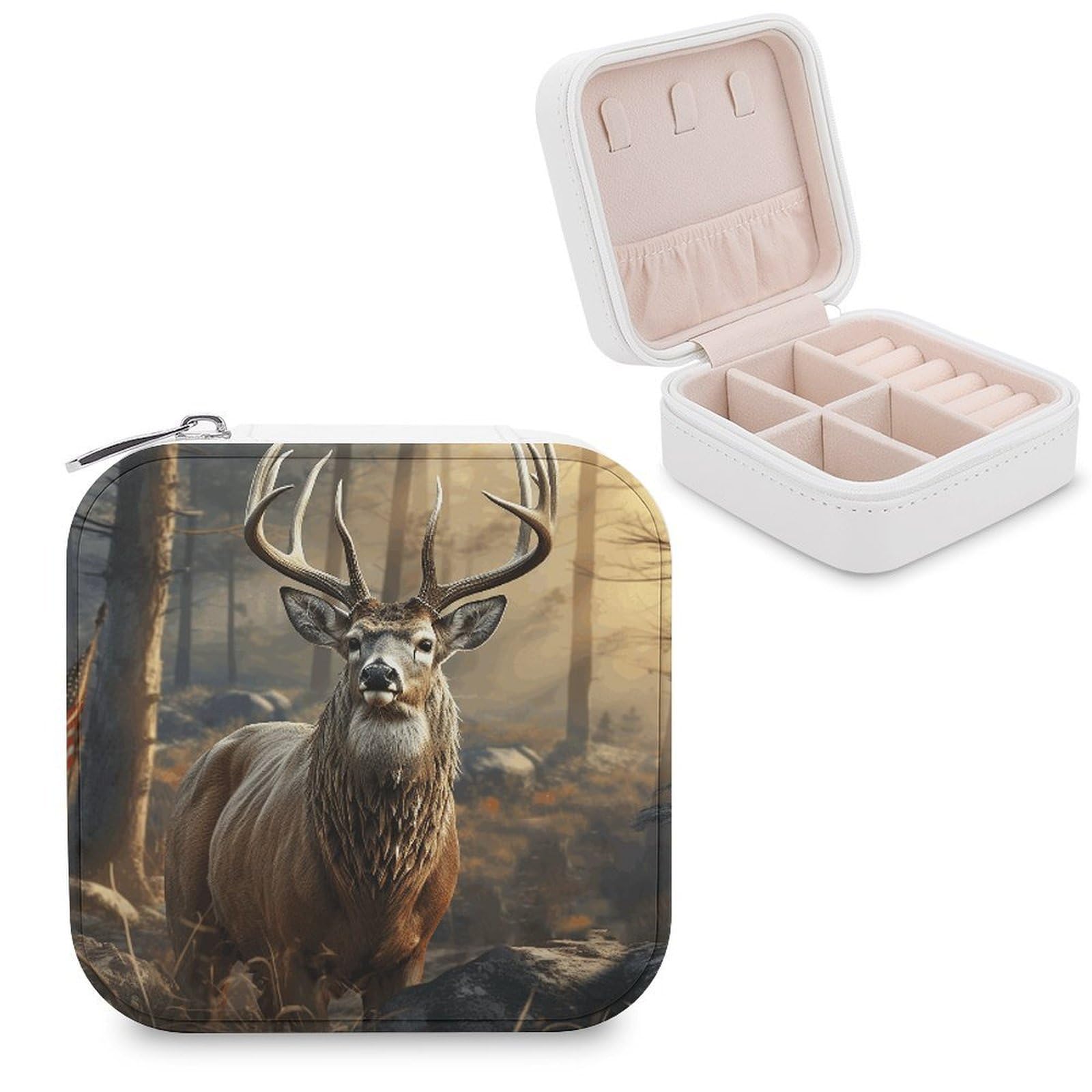 VstaDank Deer Hunting Season Jewelry Box Beautiful Portable Ring Boxes Cute Large-Capacity Jewelry Case Jewelry Organizer for Mothers Gifts for Earrings Rings Hand Bracelet