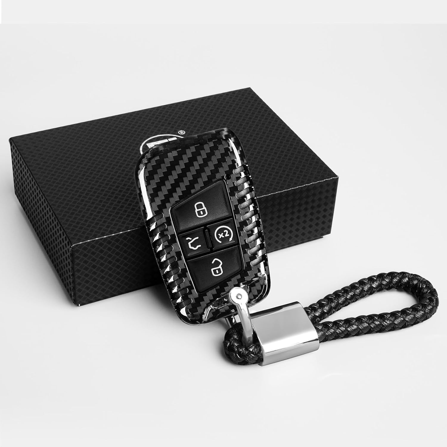 T-carbon Real Carbon Fiber Key Cover Compatible with VW Atlas with Keychain,Key Fob Protector fits forTiguan 2022-2024 Key Cover fits for Atlas Cross Sport 2020-2024 Accessories Key Fob Case,Black
