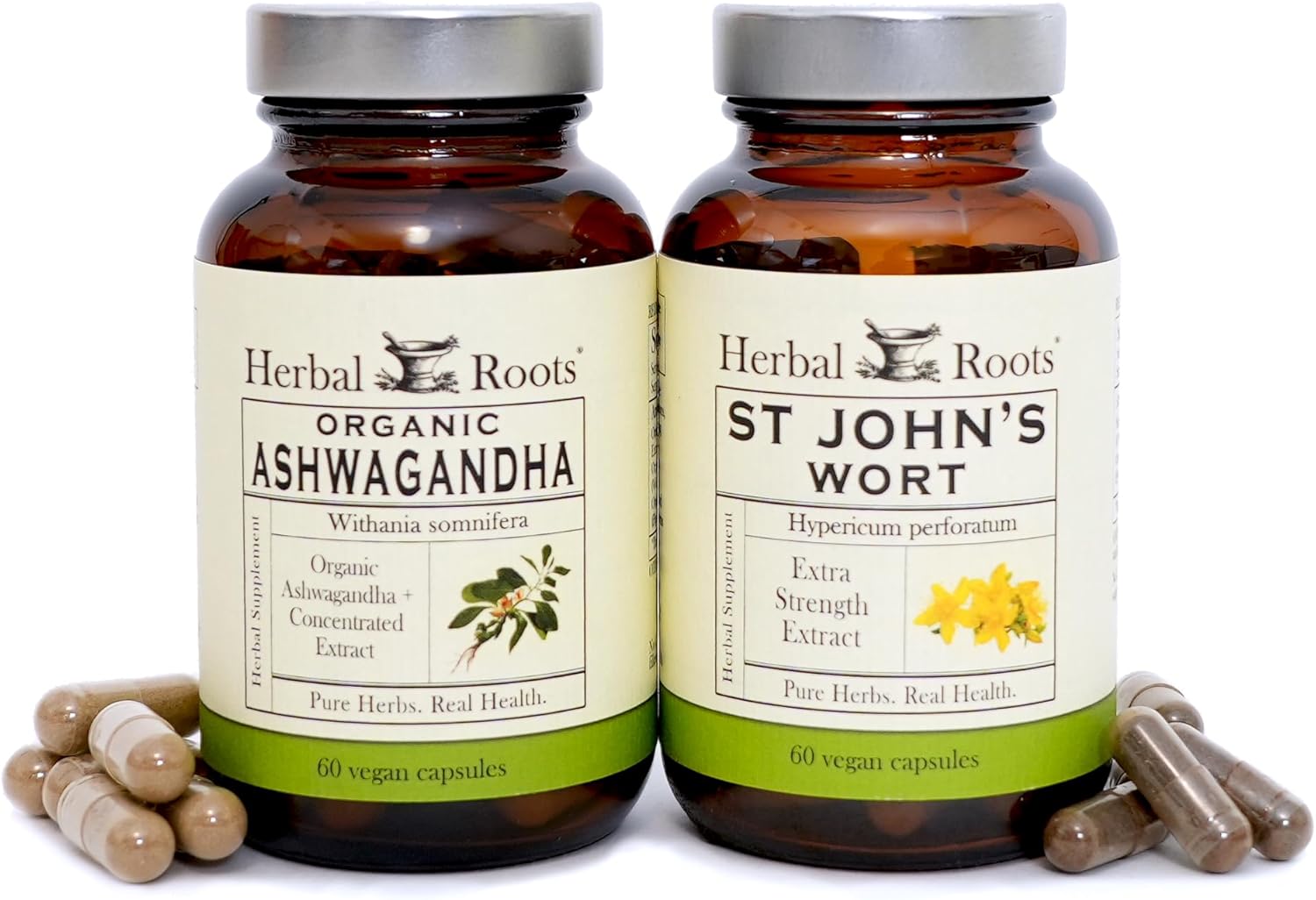 Herbal Roots Mood Duo, Organic St. John's Wort and Ashwagandha Supplement, Natural Mood Support, Non-GMO