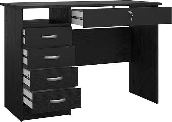 Tvilum Desk with 5 Drawers, Black Woodgrain
