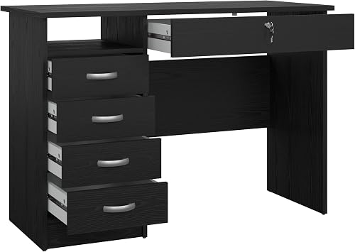 Tvilum Desk with 5 Drawers, Black Woodgrain