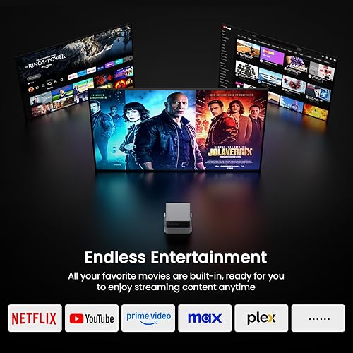 Miniatura 9 de Mini proyector inteligente, proyector portátil 1500 ANSI con WiFi y Bluetooth, HAPPRUN 4K Full HD Home Theater con soporte de 270°, sonido Dolby,