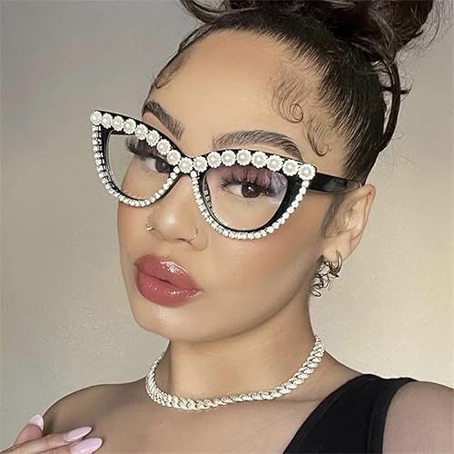 Miniatura 6 de LJCZKA Rhinestone Cat Eye Glasses Women Vintage Anti Eyestrain Blue Light Blocking Computer Glasses Diamond Eyewear