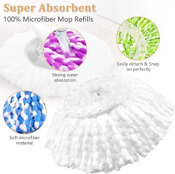 NICEMOVIC 5 Pack Spin Mop Replacement Head for 360 Spin Mop System, Round Shape Standard Universal Size Mop Head, Microfiber Spin Mop Refills Easy Cleaning and Machine Washable