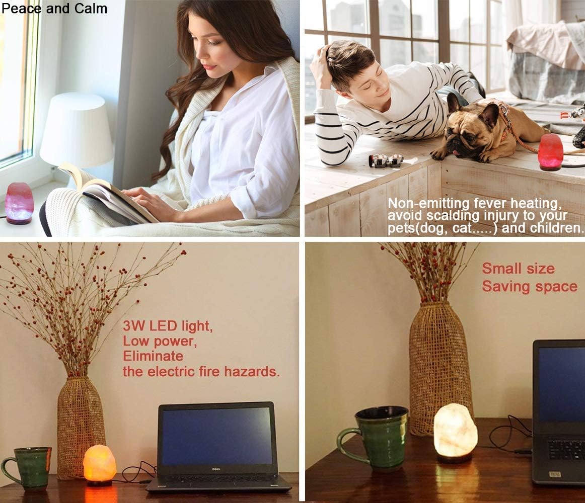 ESOW Himalayan Salt Lamp in Multi Color Changing, 3 Watts LED Bulb and Wood Base, Small Size About 4.7"/1.6lbs, Handcraft Natural Salt Lamp for Best Gift and Great Décor, No Installation Required