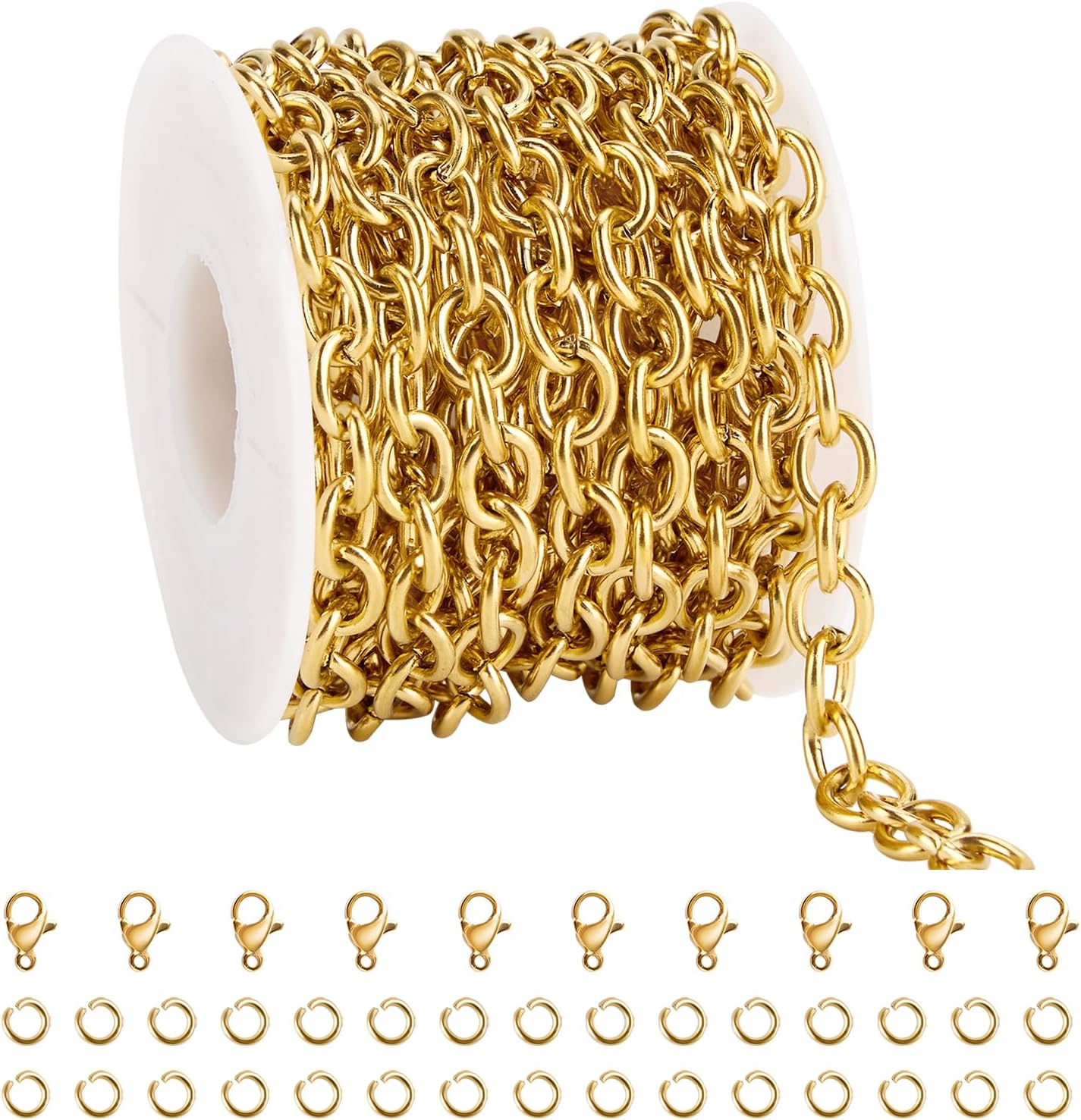 YOUBEIYEE 16.4 Feet Stainless Steel Cable Chains Bulk Gold Plated Cross Link Chain Necklace DIY Jewelry Making Supplies