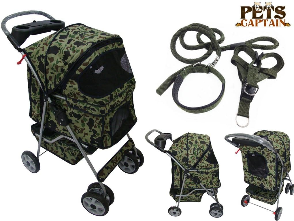Premium Quality 4-Wheel Pet Carrier Stroller For Cat & Dog By Pets Captain, Mesh Sides & Undercarriage Storage, 2 Cup Holders, Foldable,…